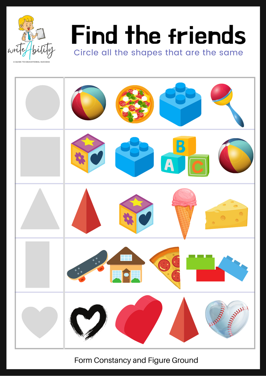 Form Constancy Worksheet Visual Perceptual Skills Free PDF