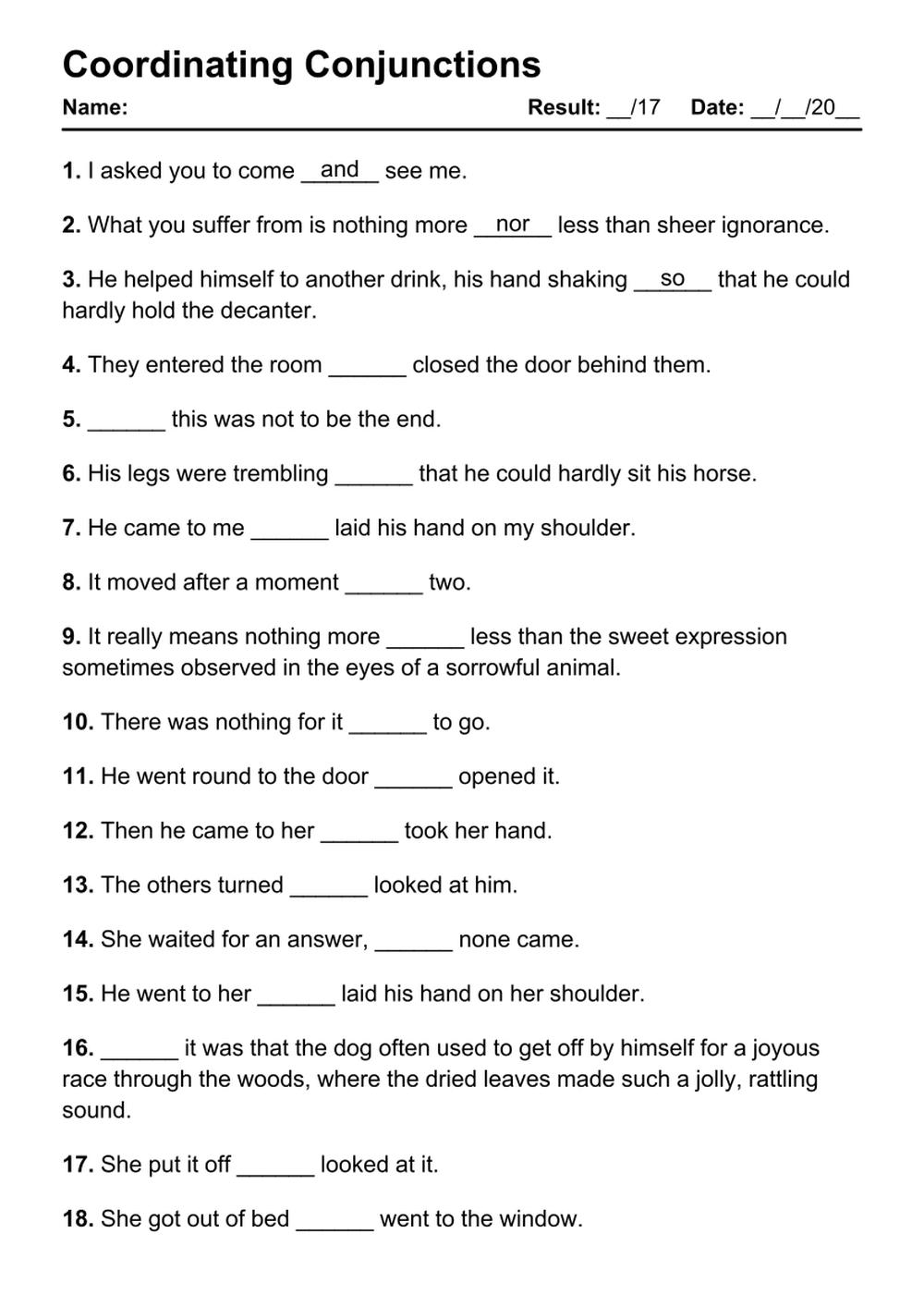 Coordinating Conjunctions Worksheet Reading Level 2 Preview