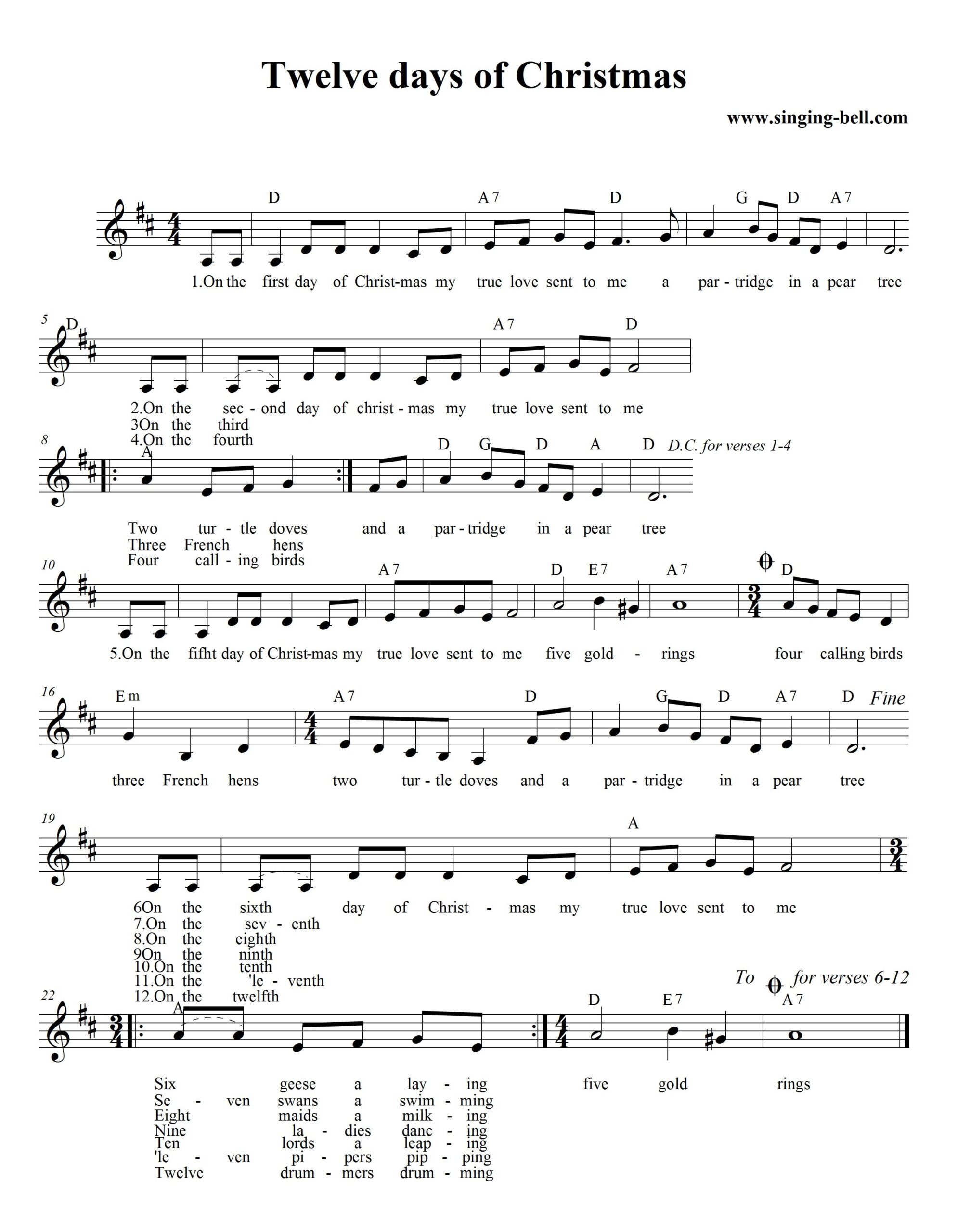 12 Days Of Christmas Sheet Music