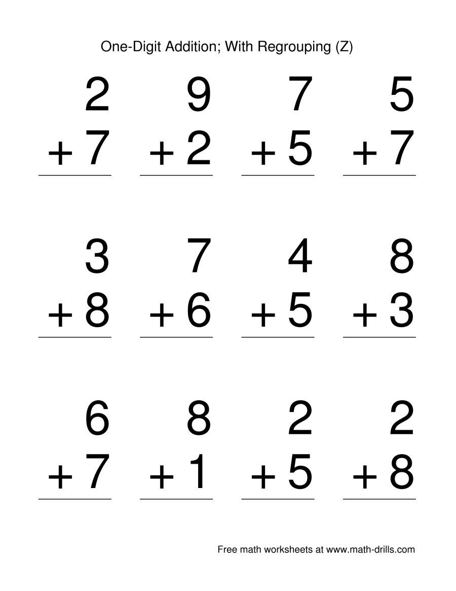 12 Single Digit Addition Questions With Some Regrouping Z Worksheets Library Adding 3 Single Digit Numbers Worksheets Math Timed Test Addition Etsy