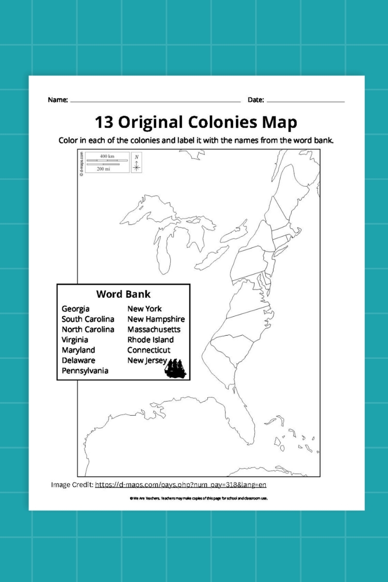 13 Original Colonies Map Bundle Free Printable Worksheets 13 Colonies Map Black And White Blank Storyboard