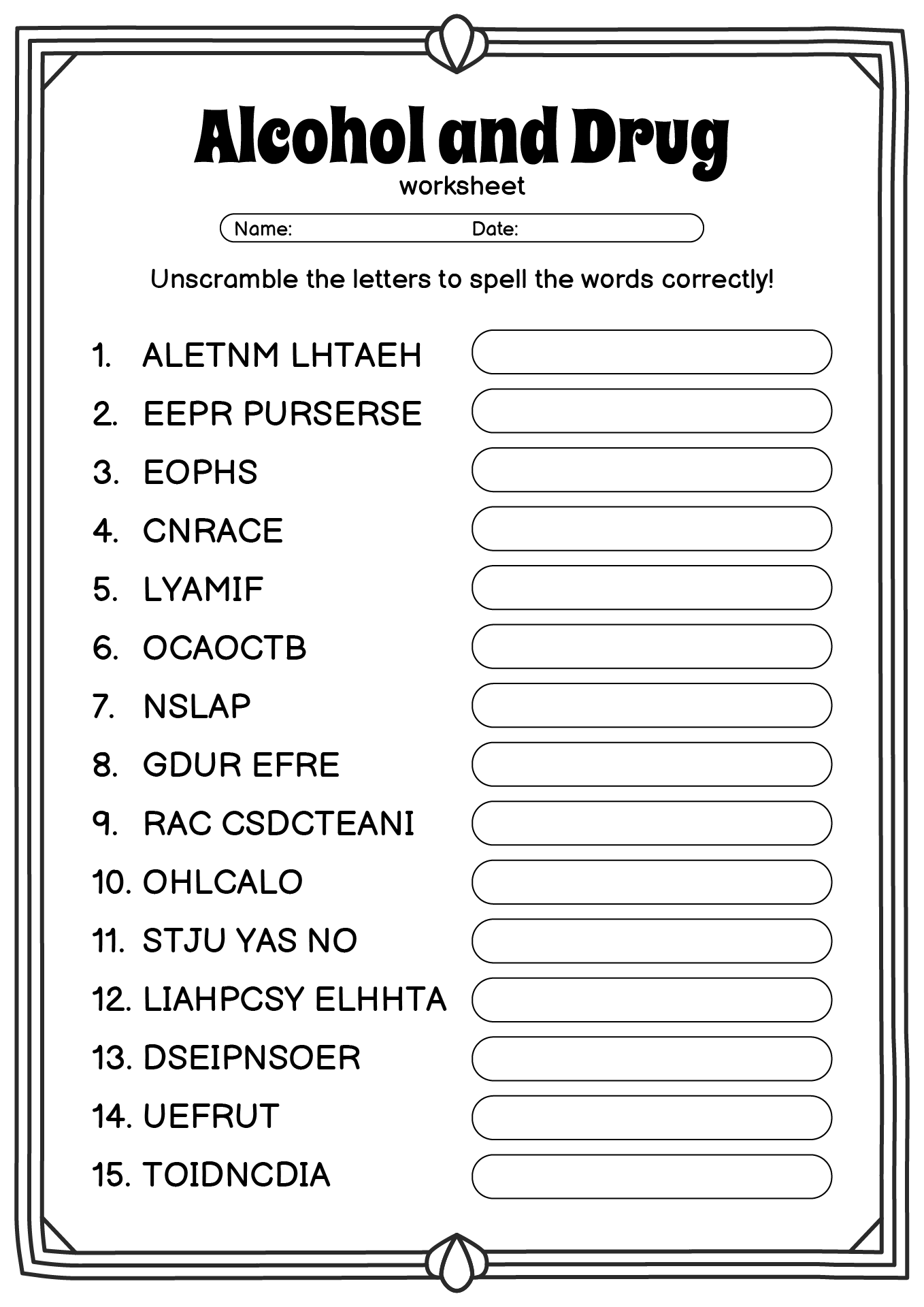 17 Free Printable Drug Worksheets Free PDF At Worksheeto Alcohol Awareness Word Search WordMint