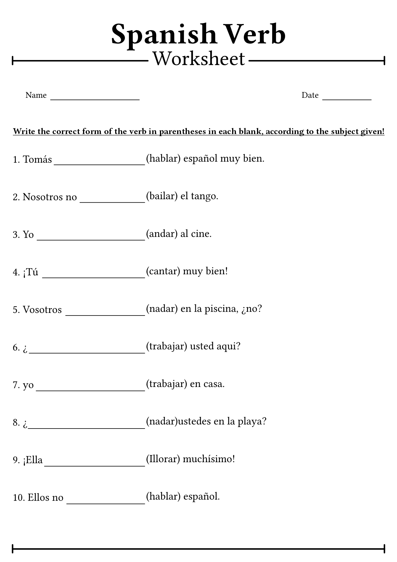 19 Spanish Verb Worksheets Free PDF At Worksheeto