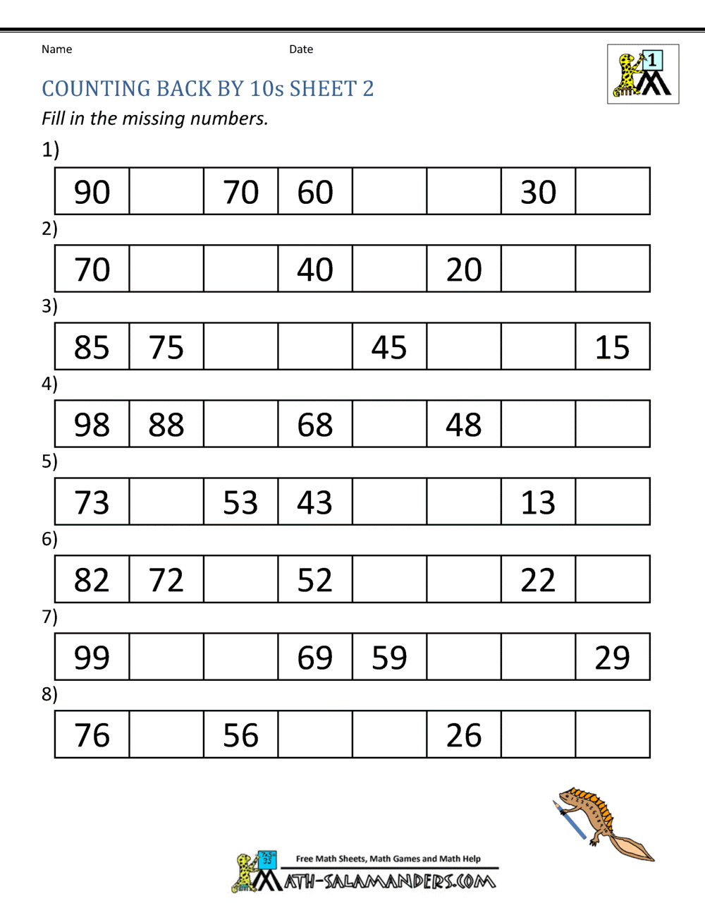 1st Grade Math Worksheets Counting By 1s And 10s