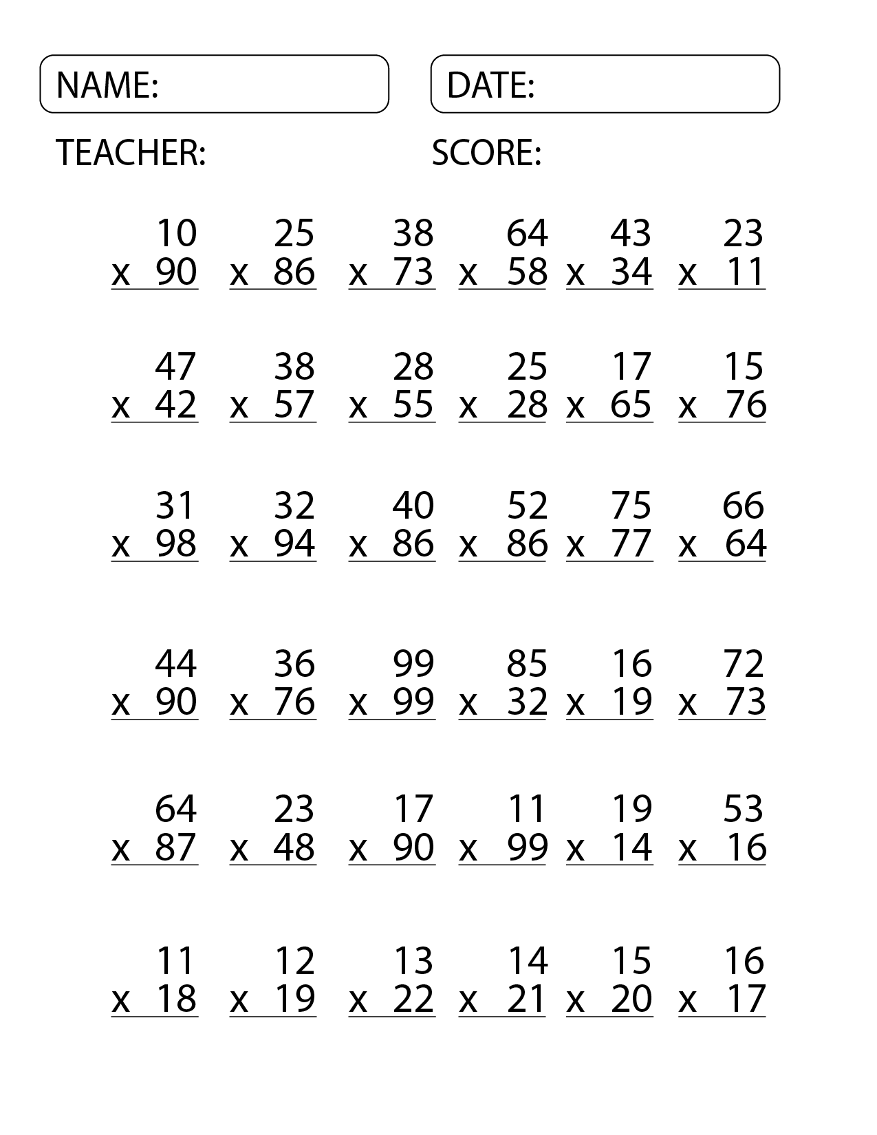 2 Digit By 2 Digit Multiplication Worksheets Math Multiplication Made By Teachers Free Multiplication Worksheets 1 12 Paper Trail Design