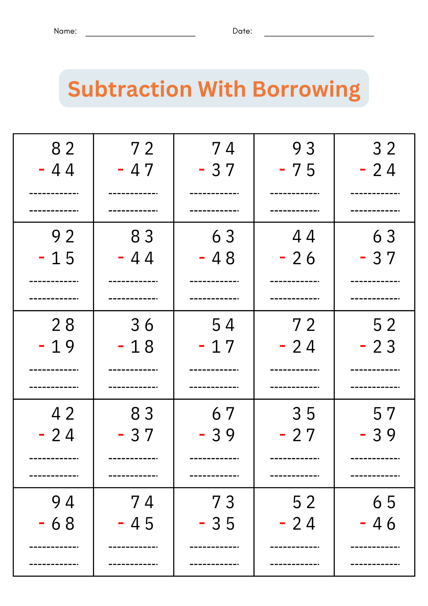 2 Digit Subtraction With Regrouping Number Math Worksheets For Grade 1 2 3 Made By Teachers 2 Digit Subtraction Worksheets