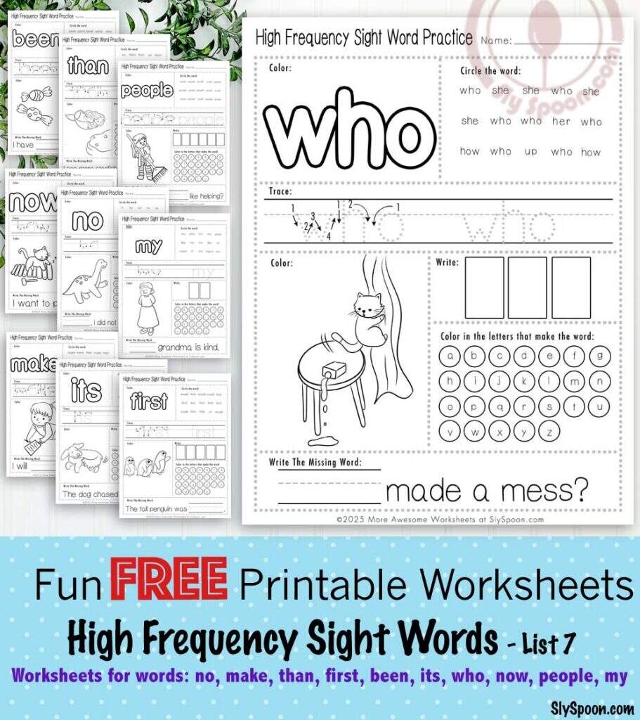 200 Free Printable Sight Word Worksheets Fry Dolch Word Printables For Kids Sly Spoon Pronouns Worksheet Free Printable Digital PDF