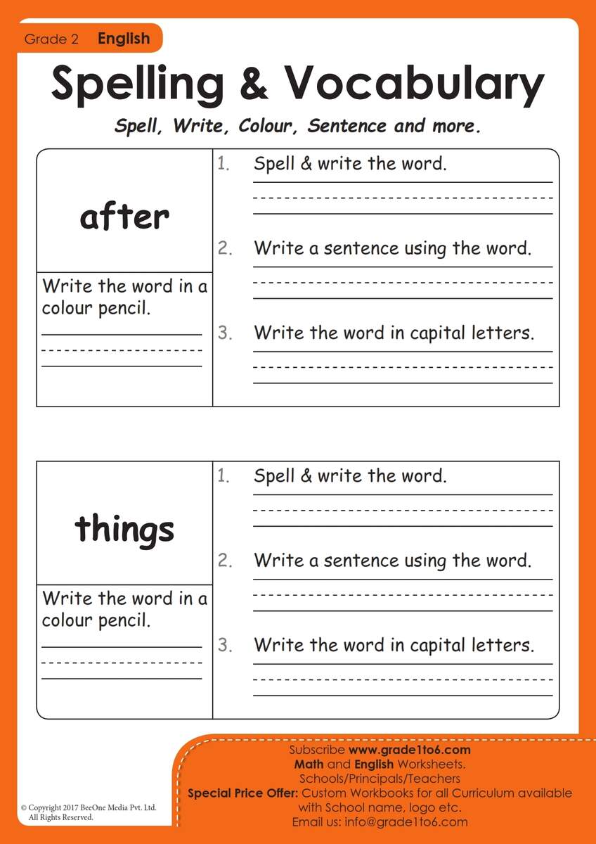 2nd Grade Spellings Worksheet Grade1to6 2nd Grade Spellings Worksheet Grade1to6