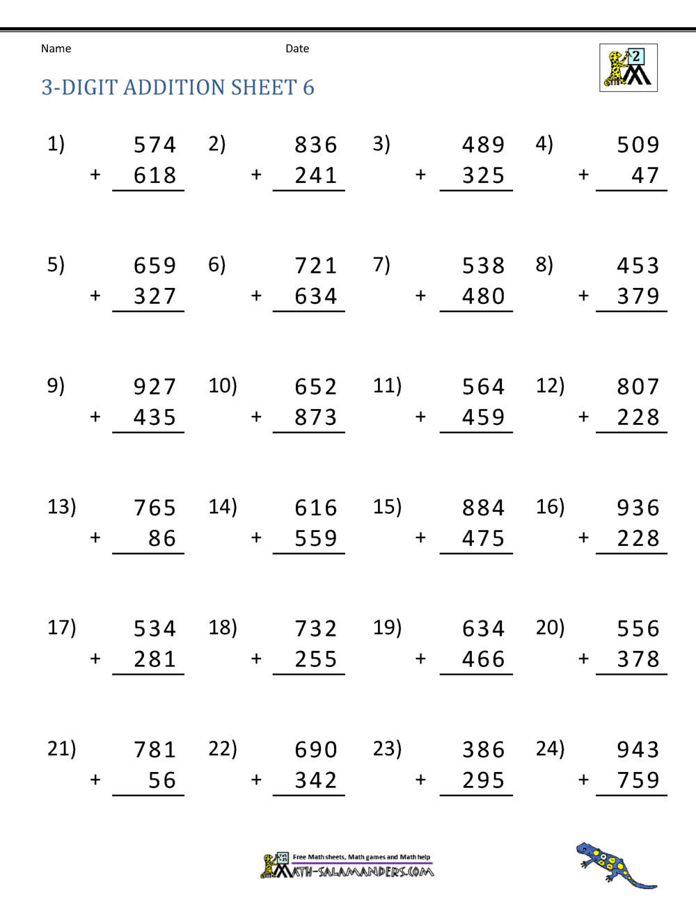 10 WORKSHEETS OF 3 DIGIT ADDITION WITH REGROUPING By Teach Simple