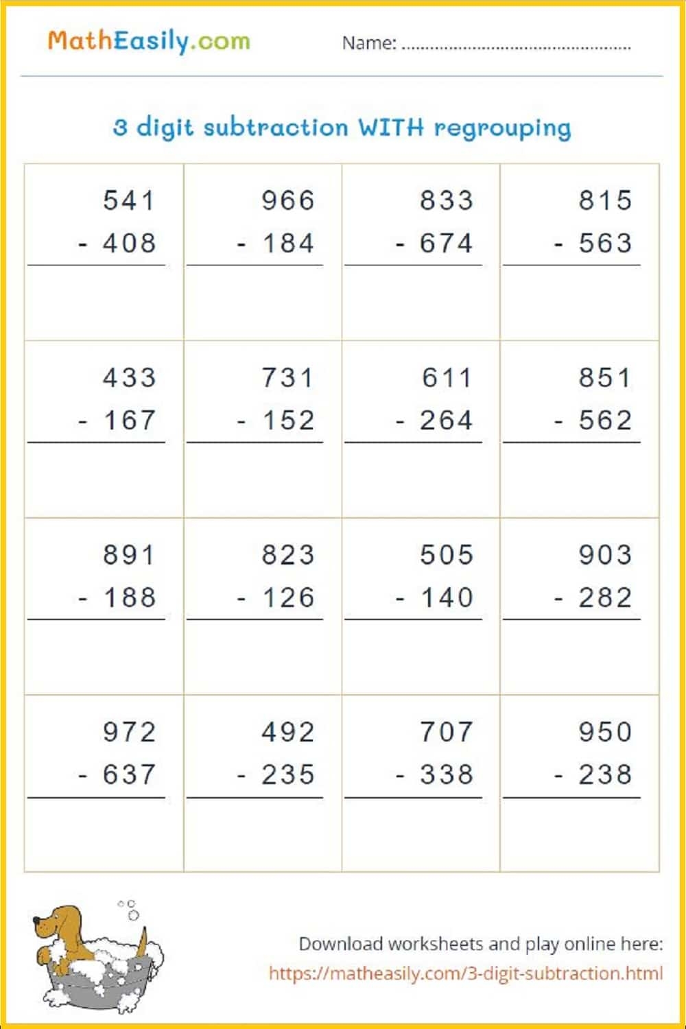 3 Digit Subtraction With Without Regrouping Games
