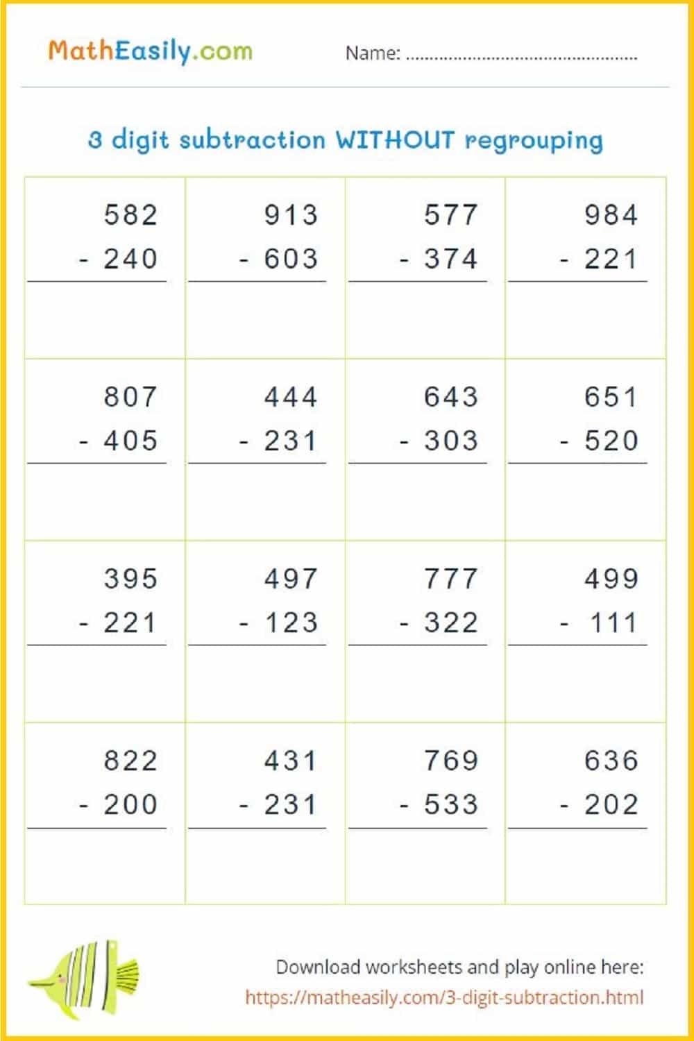 3 Digit Subtraction Without Regrouping Worksheets Differentiated Graph Paper Made By Teachers