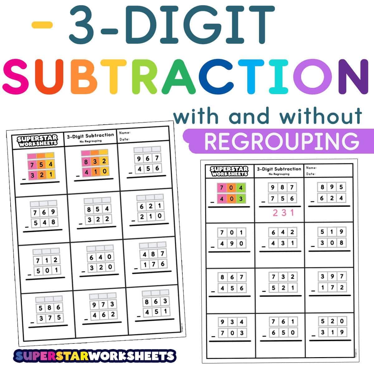 3 Digit Borrow Subtraction Regrouping 5 Worksheets Free Printable 649