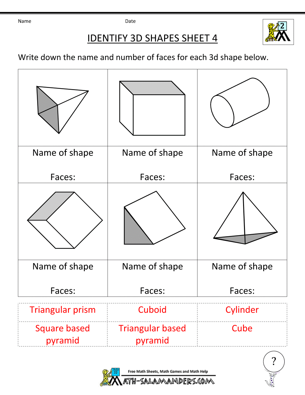 3d Shapes Worksheets Nets Of Prisms And Pyramids Worksheet Practice Sheets For Geometry Students