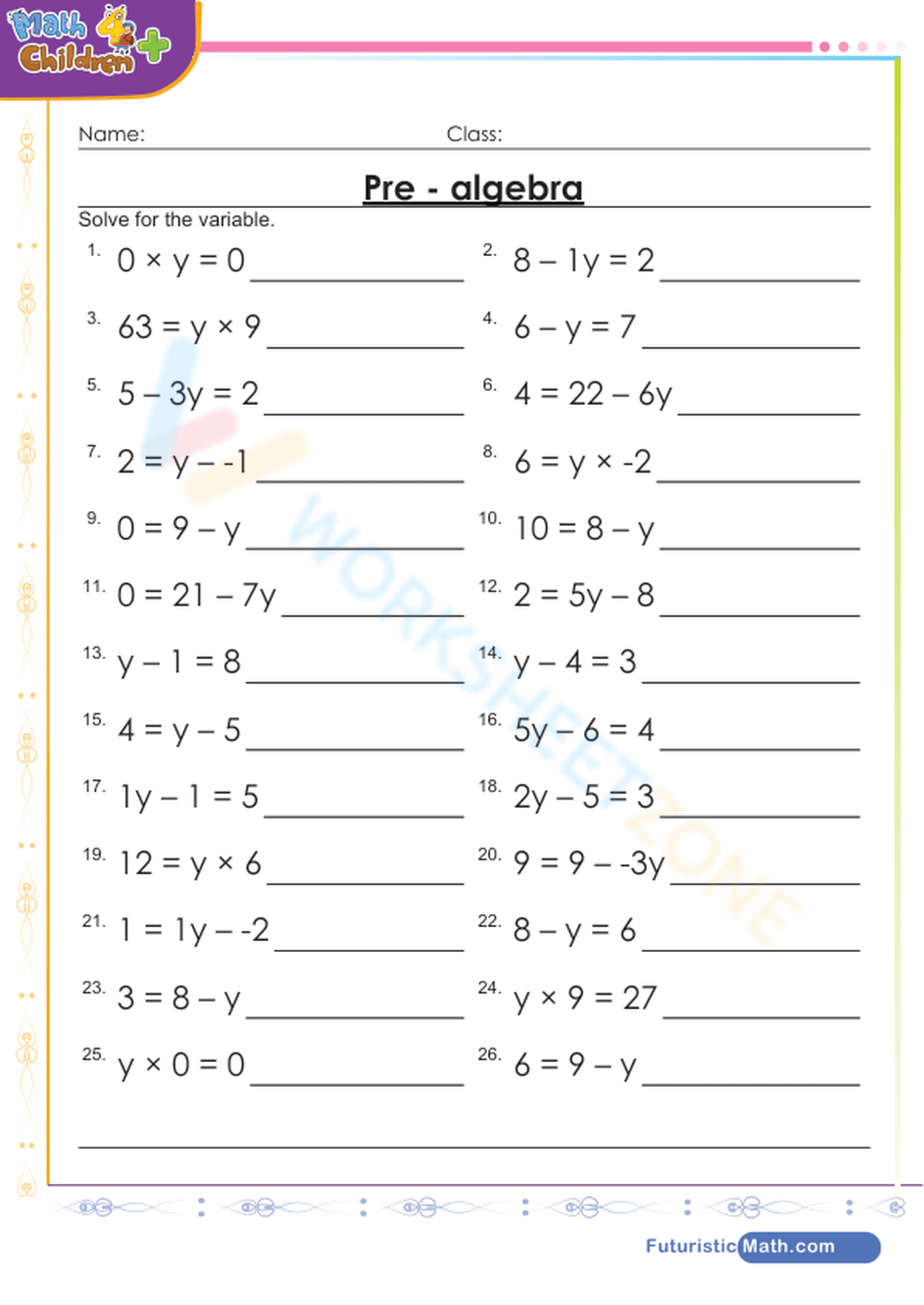 3rd Grade Algebra Worksheets Printable