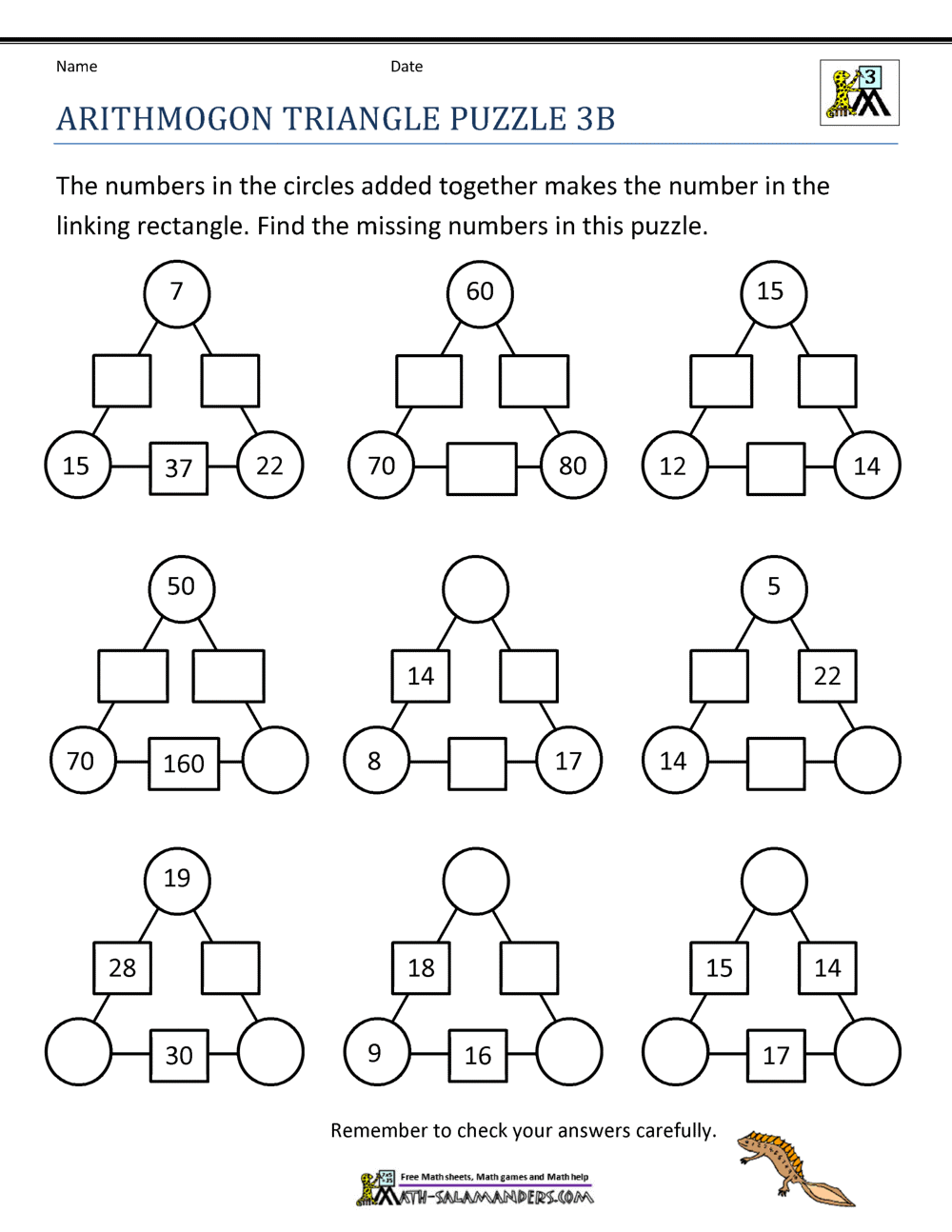 3rd Grade Math Puzzles Worksheets