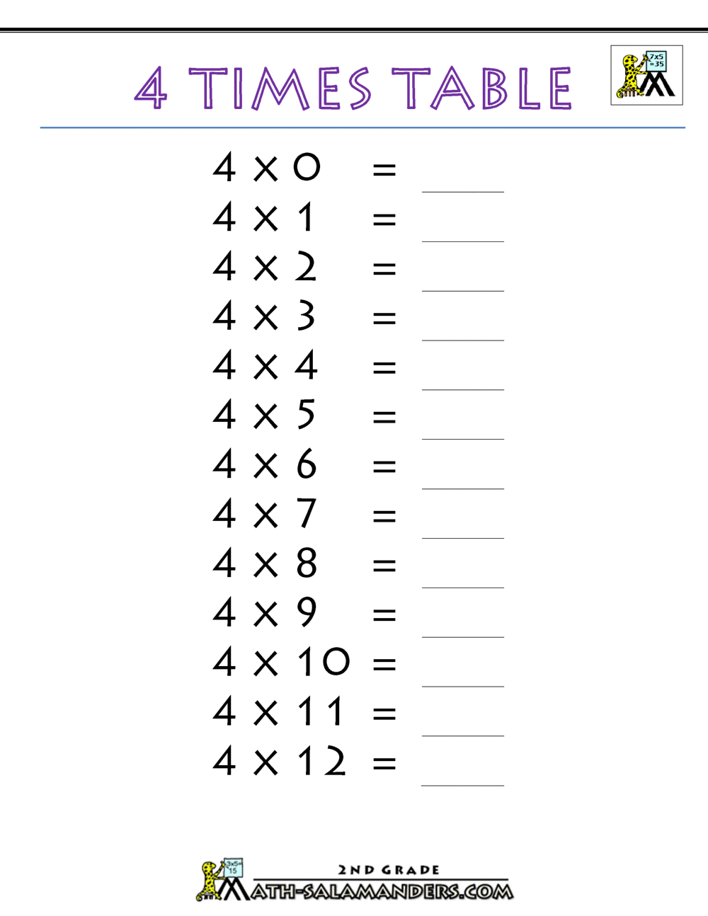 4 Times Table 3 4 Times Tables On One Page Free Colorful Multiplication Sheets