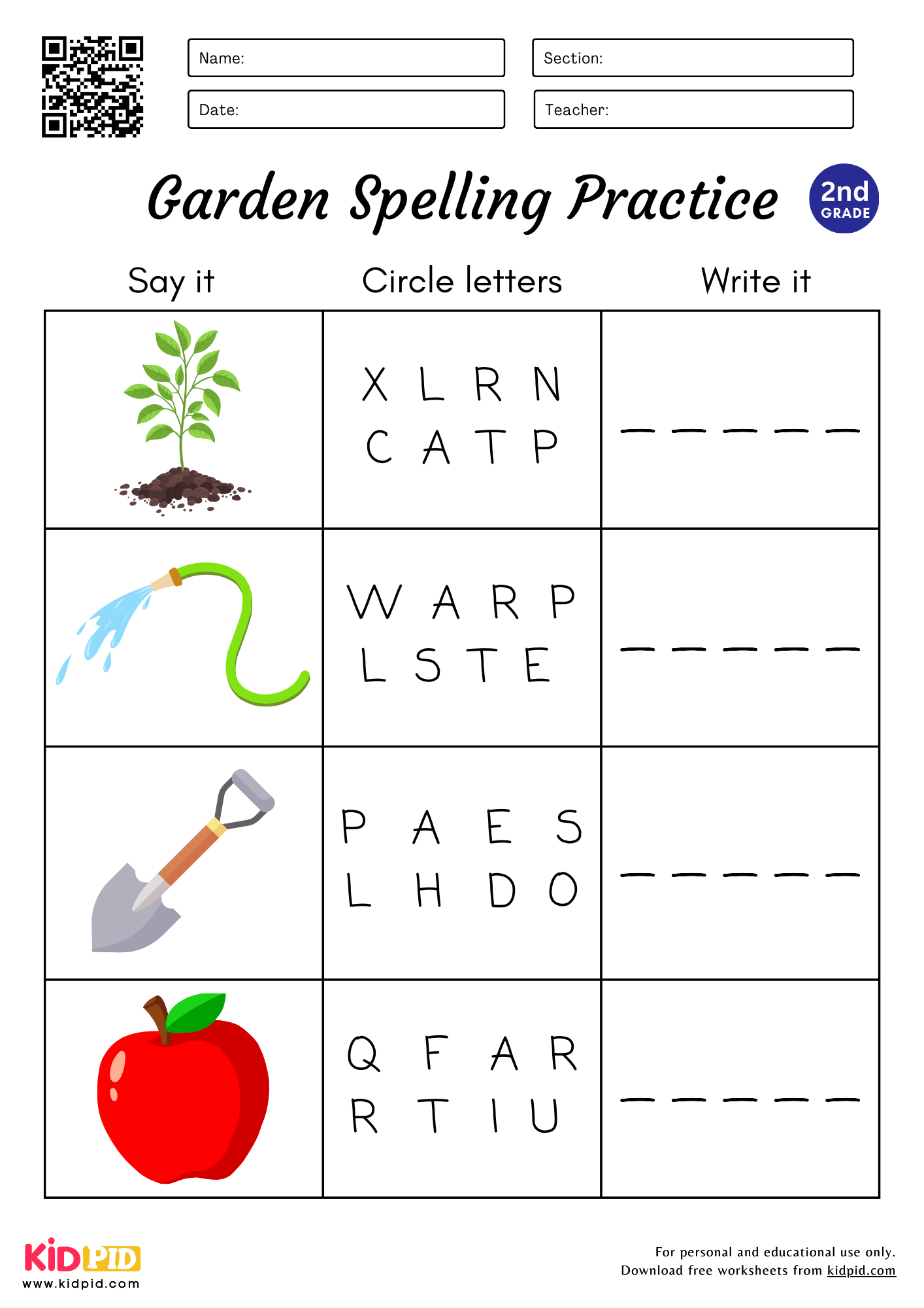 5 Letter Garden Spelling Worksheet For Grade 2 Kidpid