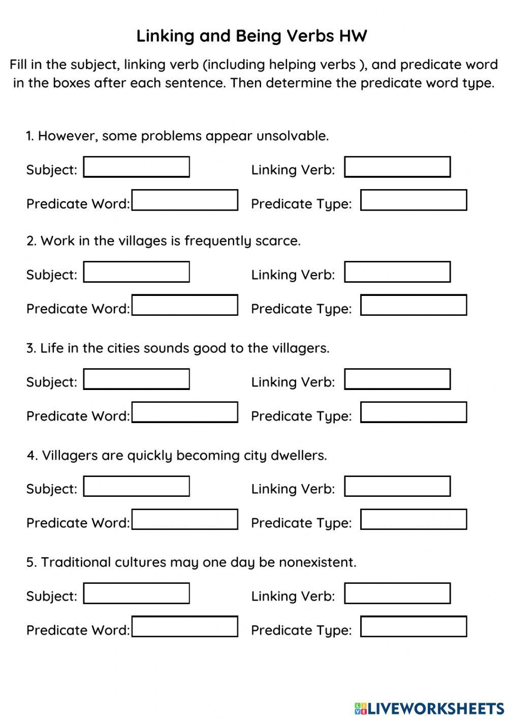 5th Grade Linking Verbs Worksheet Engaging Exercises For Learning
