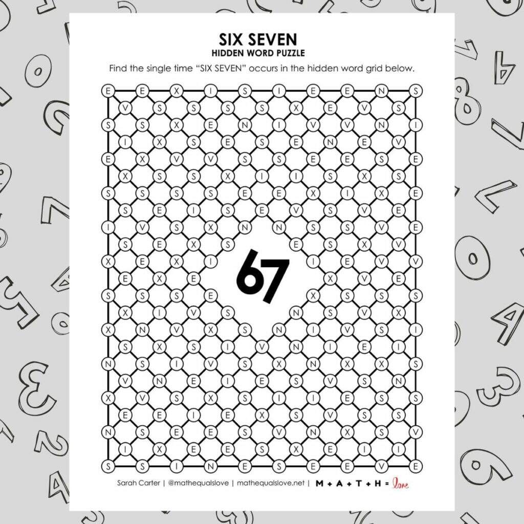 6 7 Six Seven Hidden Word Puzzle Math Love 6 7 Six Seven Hidden Word Puzzle Math Love