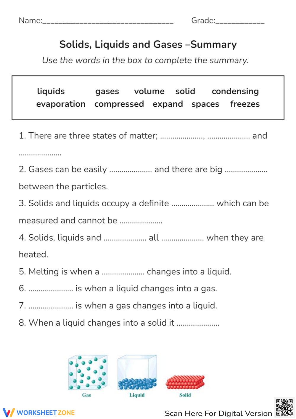 6th Grade Science Fill In The Blanks Worksheets Printable