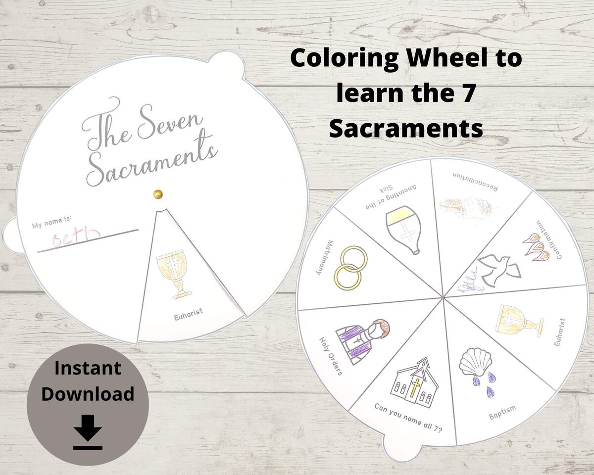 7 Sacraments Coloring Wheel Sunday School Activity Church Activity Youth Group Game Printable Bible Activity Kids Lesson Etsy