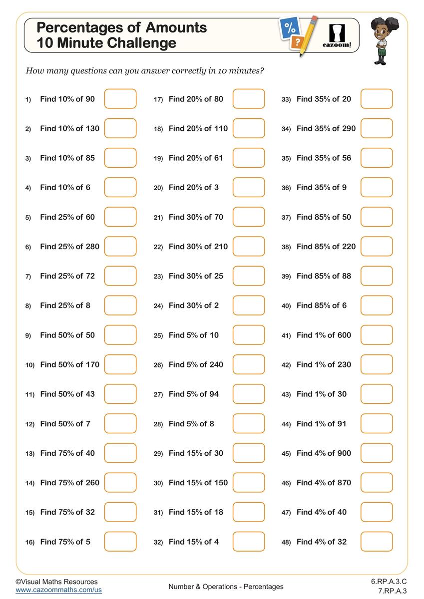 7th Grade Percentages Worksheets PDF Printable Worksheets Cazoom Math