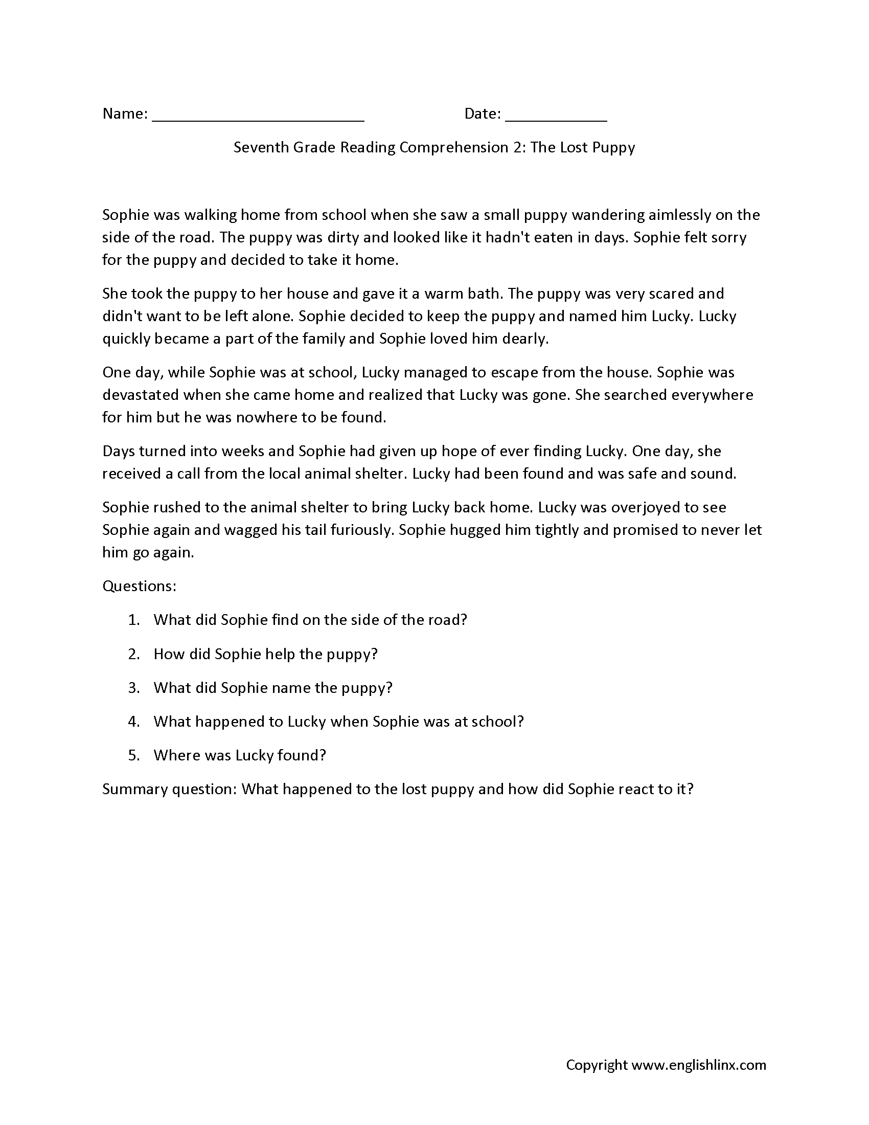 Reading Comprehension Worksheets Online Or Printable
