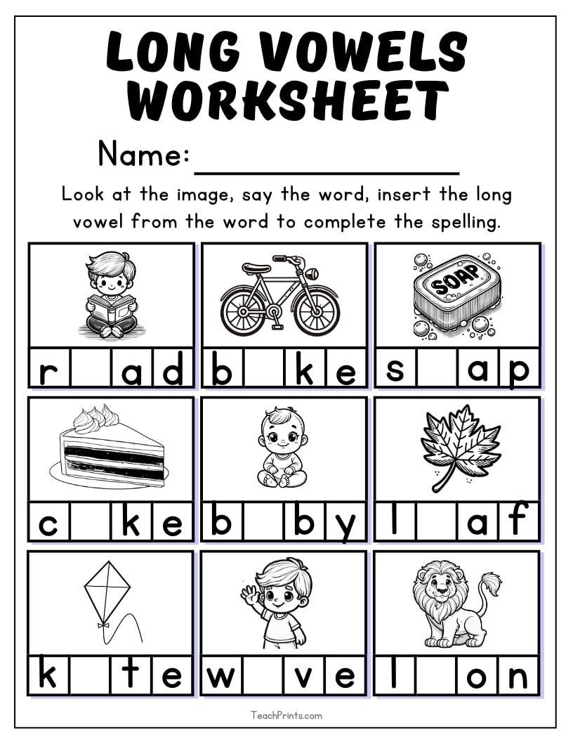 8 Long Vowel Worksheets Free PDF Printables Teach Prints Long Vowels Worksheets Free Coloring Pages 5 Printables