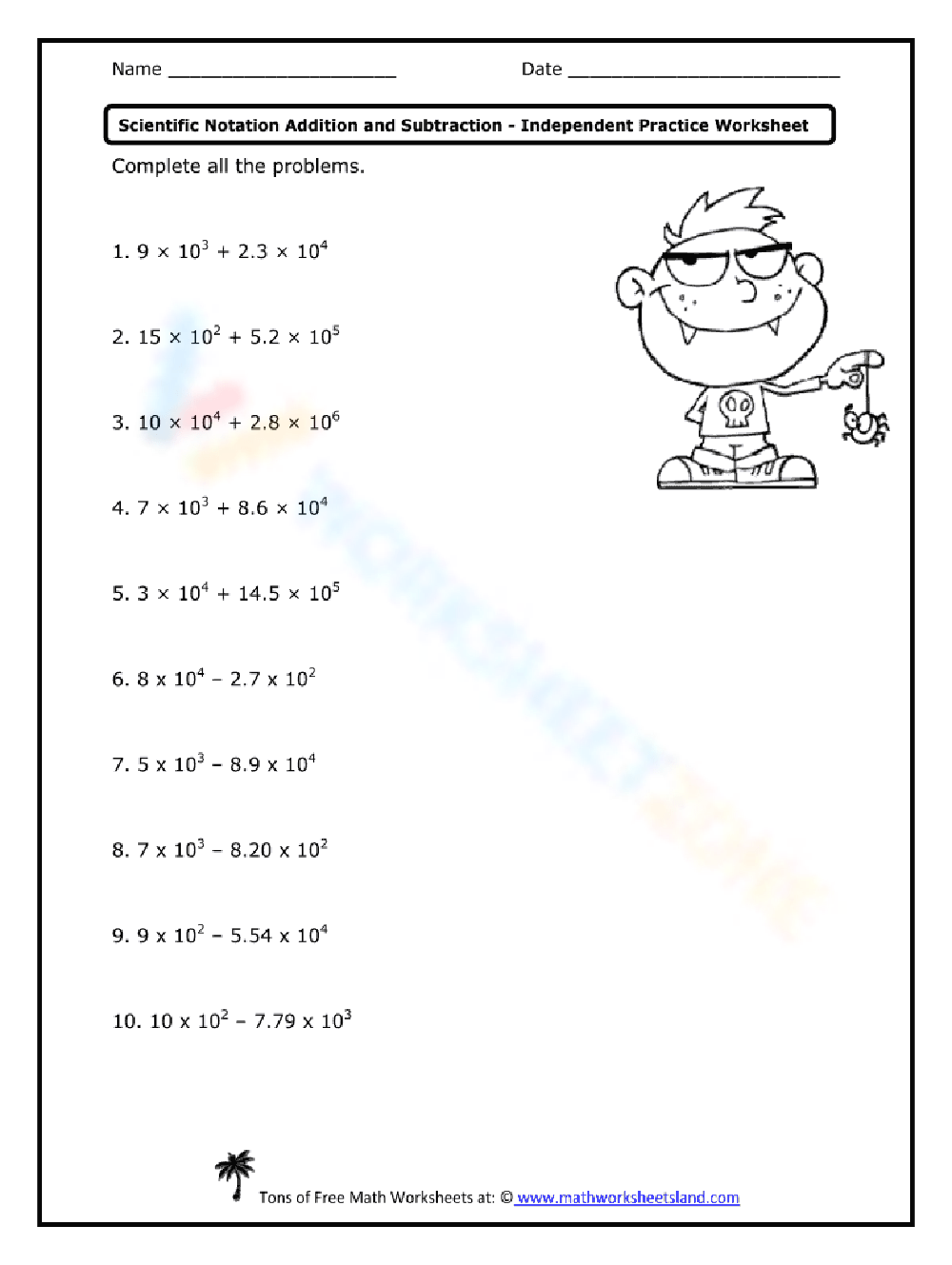 8th Grade Adding And Subtracting Scientific Notation Worksheets