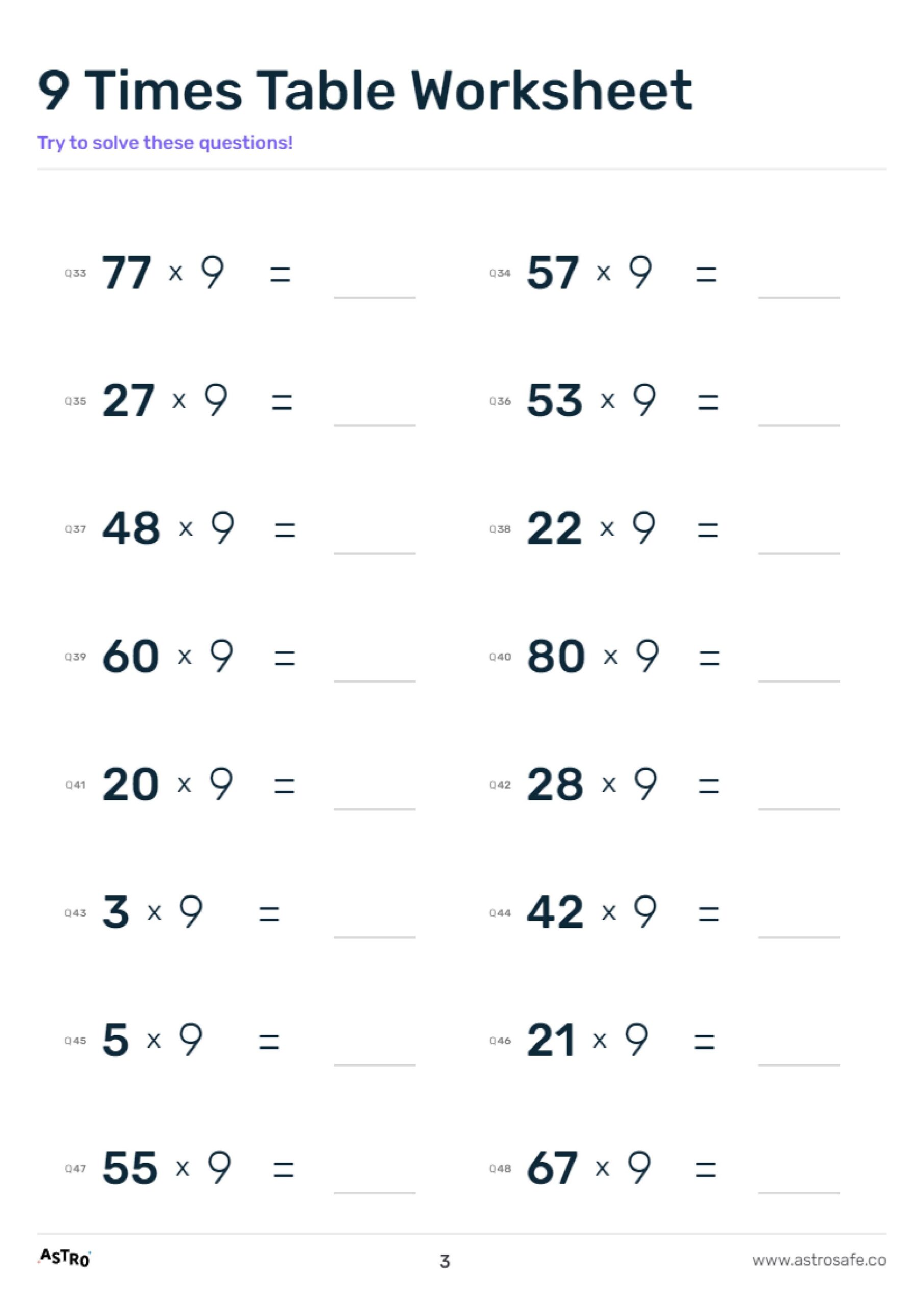 9 Times Table Lessons Printable Worksheets Charts AstroSafe 9 Times Table Worksheets
