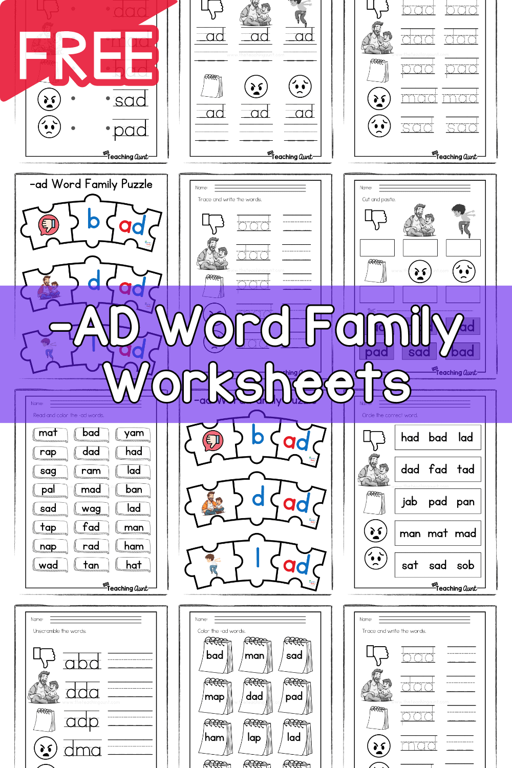 AD Word Family Worksheets The Teaching Aunt