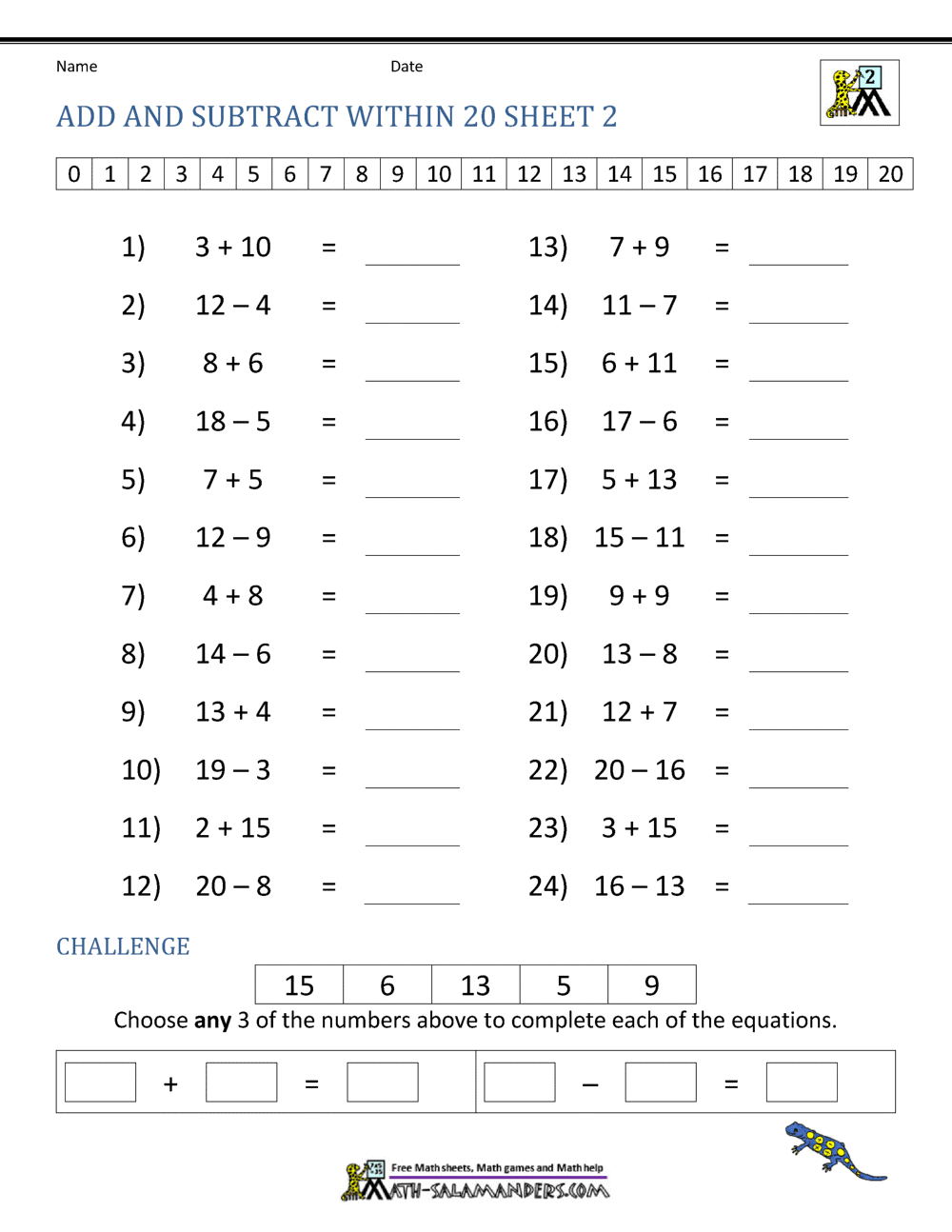 Add And Subtract Within 20 Add And Subtract Within 20