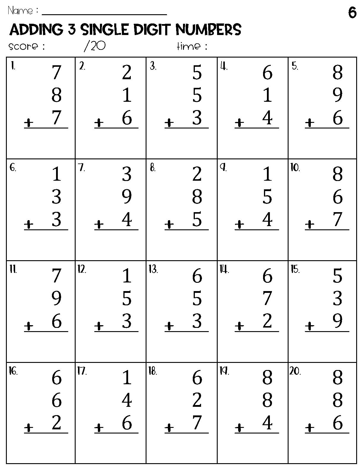 Adding 3 Single Digit Numbers Worksheets Math Timed Test Addition Etsy Adding 3 Single Digit Numbers Worksheets Math Timed Test Addition Etsy