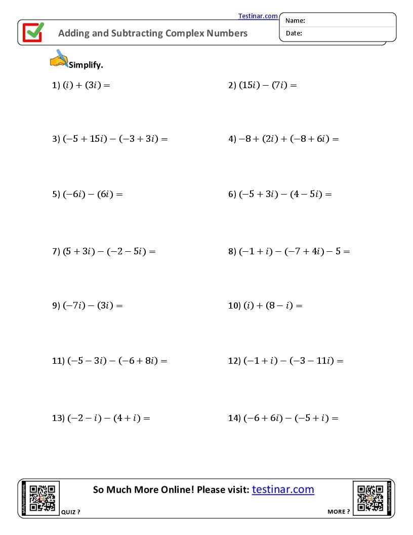 Adding And Subtracting Complex Numbers Worksheets Adding And Subtracting Complex Numbers Worksheets