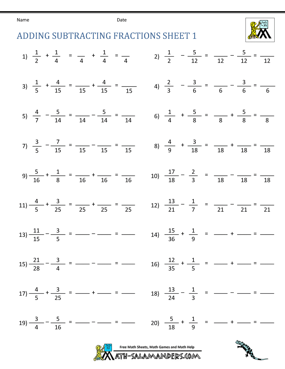 Adding Subtracting Fractions Worksheets Mixed Fraction Subtraction Practice Kids 7 11 Educational Math Worksheet Primary School Learning Activities Homeschooling Resource Etsy Norway