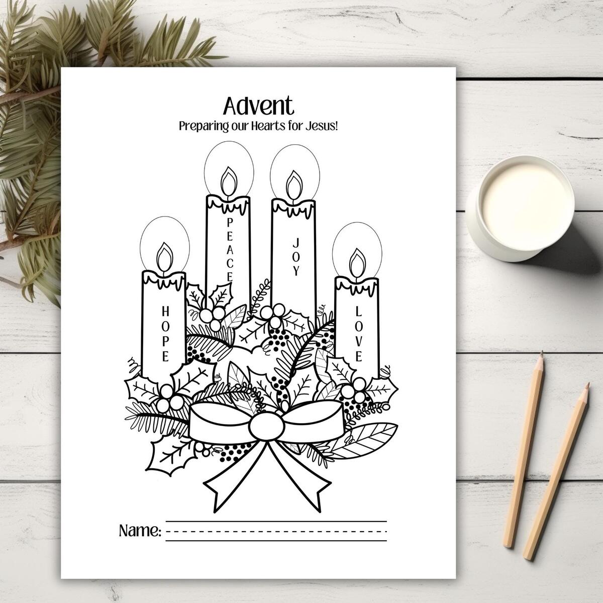Advent Wreath Coloring Page Religious Christmas Activity Digital Download Etsy
