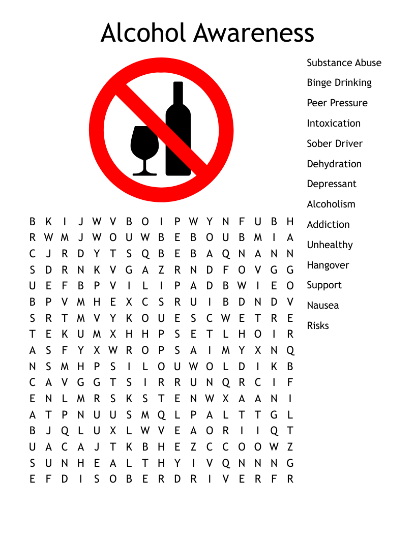 Alcohol Awareness Word Search WordMint Alcohol Awareness Word Search WordMint