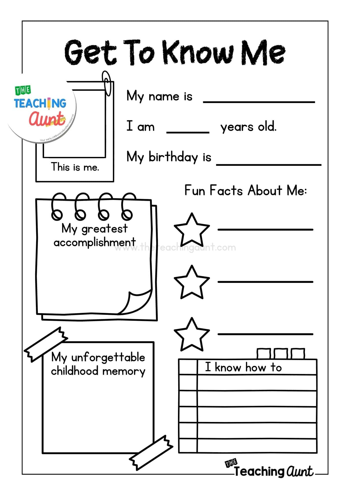 All About Me Worksheets Free Printable The Teaching Aunt All About Me Worksheet Free
