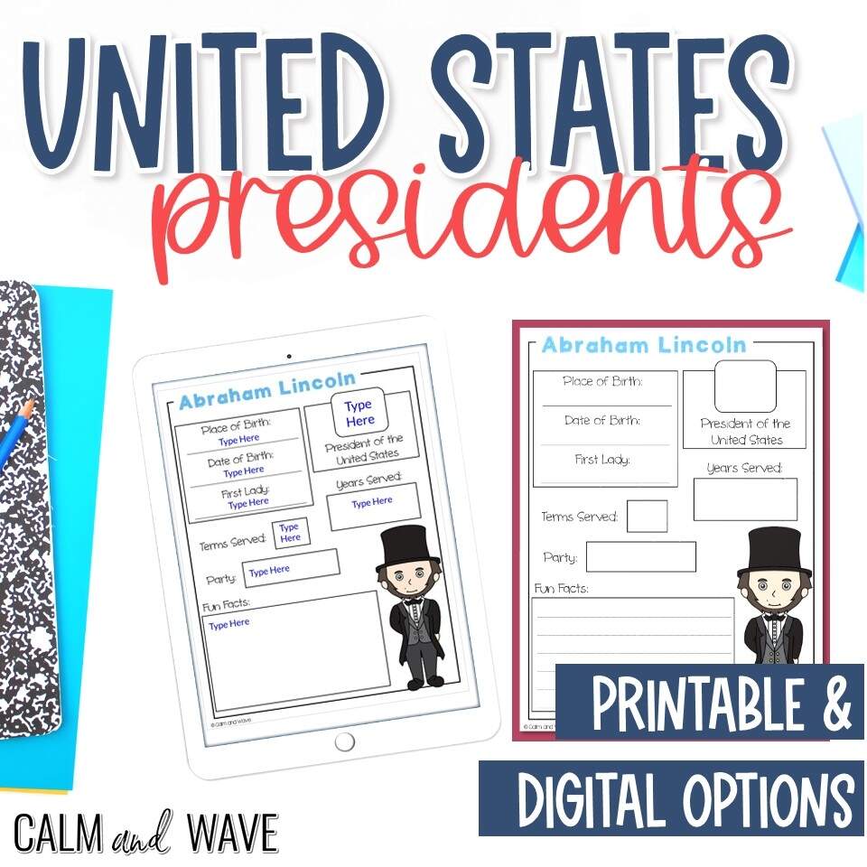 All United States President Fact Worksheets Free Printable Digital Resource Homeschool Unit Study Calm Wave Match The Presidents Worksheet Free Printable Digital PDF