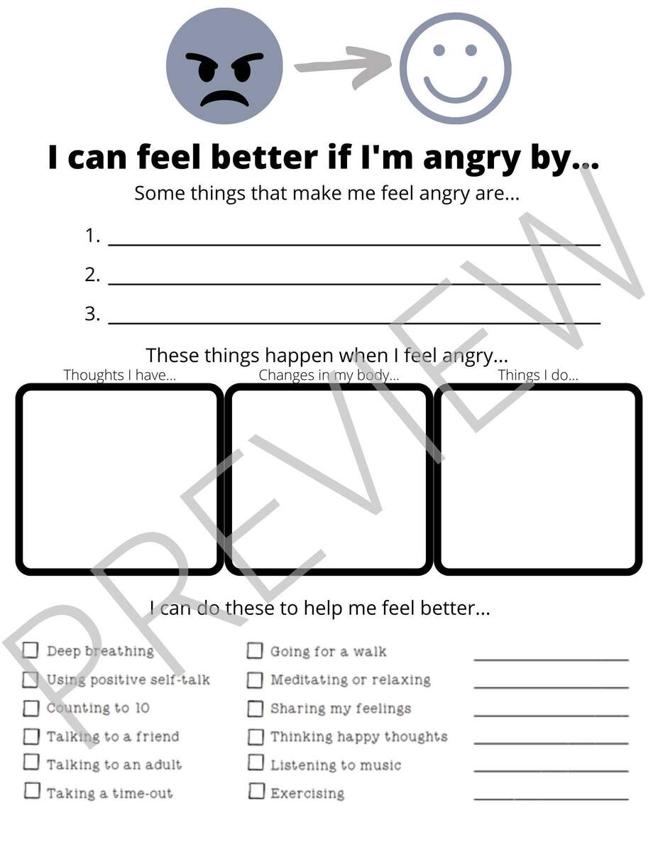 Anger Worksheet Play Therapy Kids Counseling Worksheets Etsy Israel