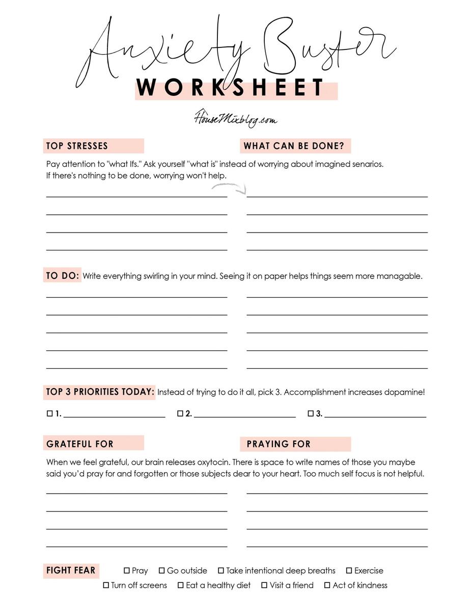 Anxiety Buster Worksheet No Fear Verses Printable House Mix