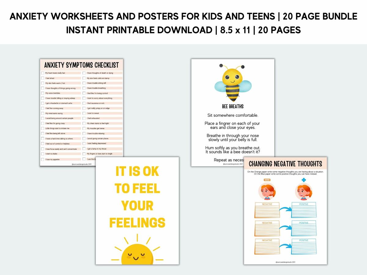 Anxiety Worksheets Printable Bundle For Kids And Teens Therapy Counseling Social Anxiety Emotional Learning Classful