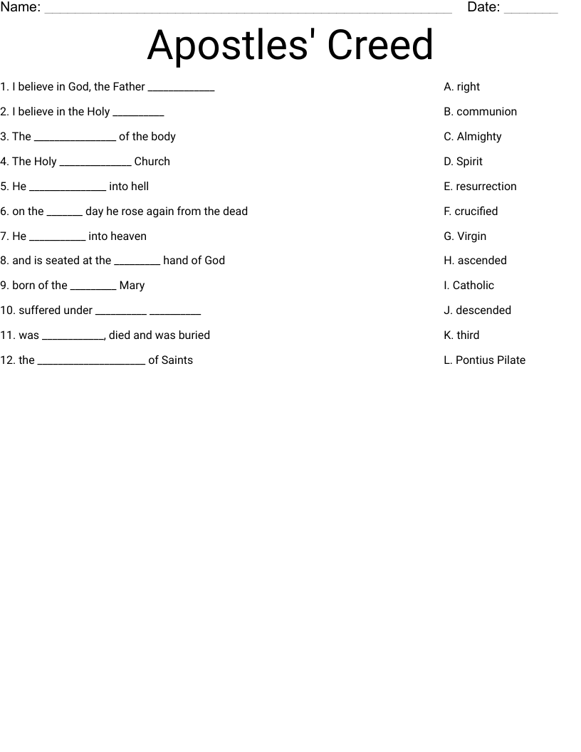 Apostles Creed Worksheet WordMint Apostles Creed Coloring Page TheCatholicKid