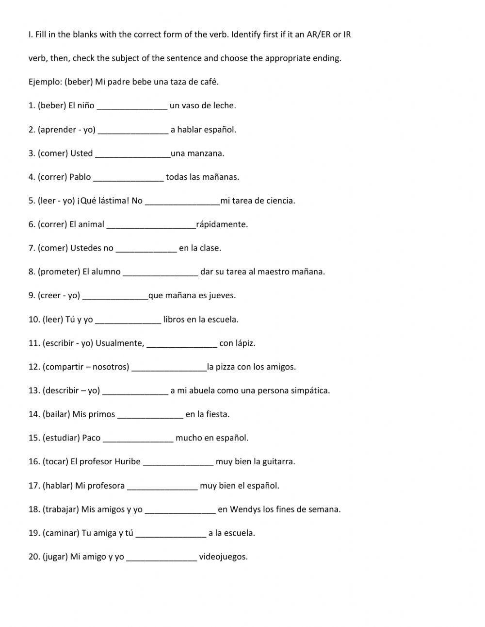 19 Spanish Verb Worksheets Free PDF At Worksheeto