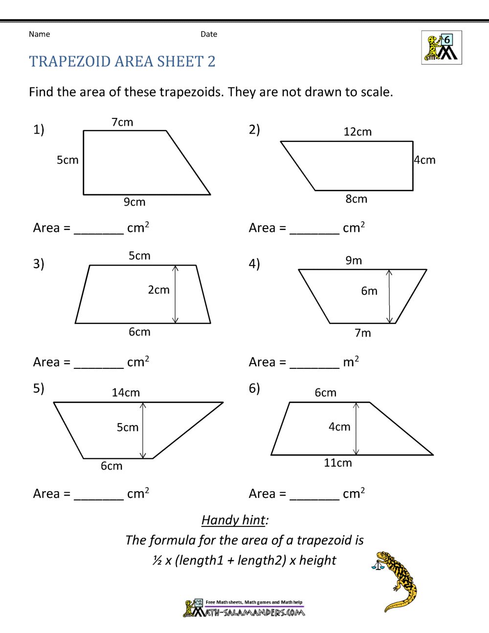 Area Of Trapezia A Worksheet PDF Printable Worksheet