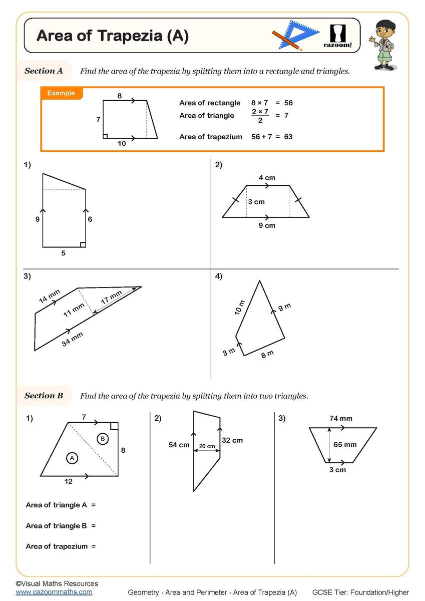 Area Of Trapezia A Worksheet PDF Printable Worksheet