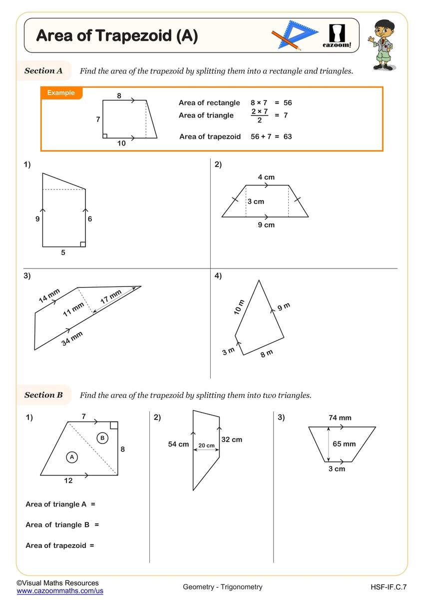 Area Of Trapezoid A Worksheet Fun And Engaging 6th Grade Geometry Worksheet Cazoom Math