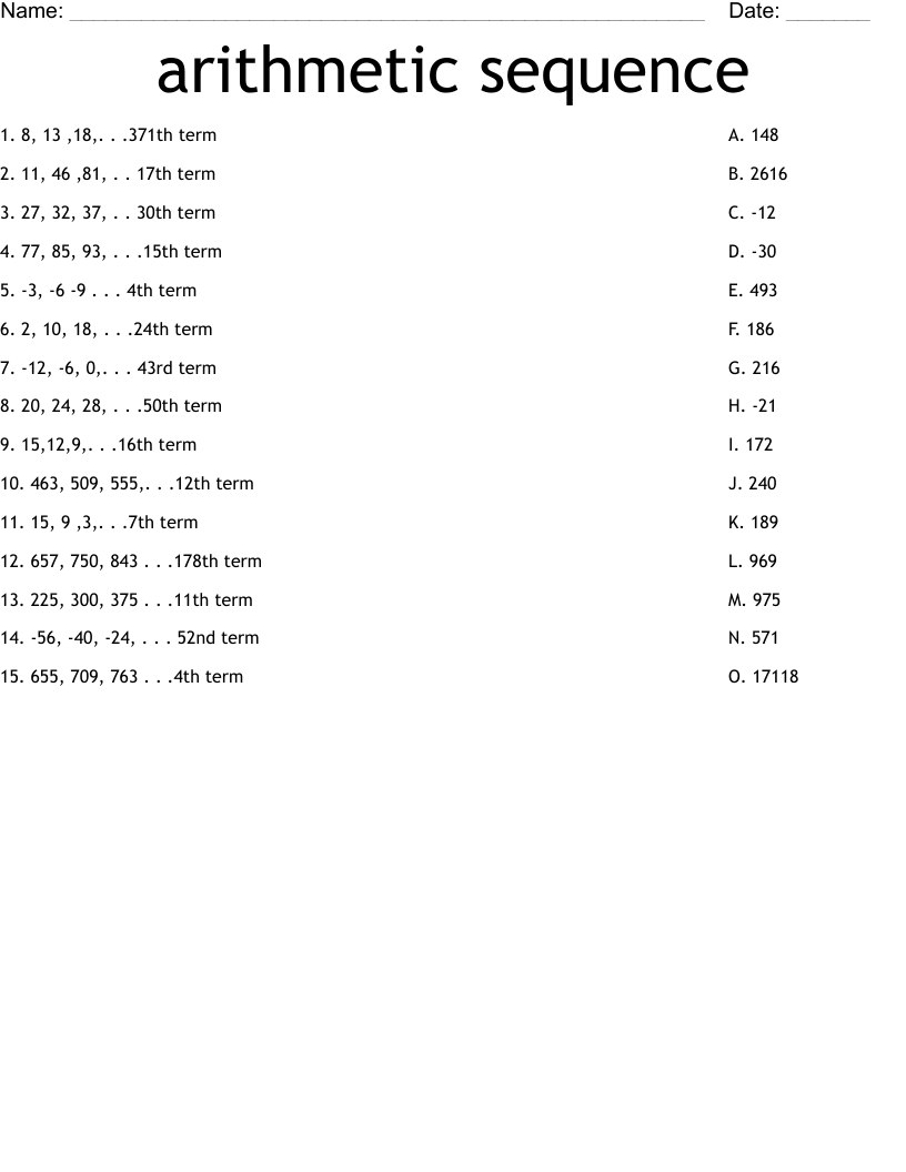 Arithmetic Sequence Worksheet WordMint Quadratic Sequences Worksheets Printable Geometric And Linear Worksheet Sequences PDF And Free Samples Downloads Cazoom Maths
