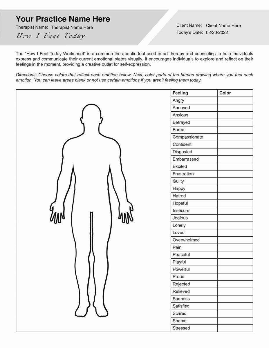 Art Therapy How I Feel Today Worksheet PDF TherapyByPro