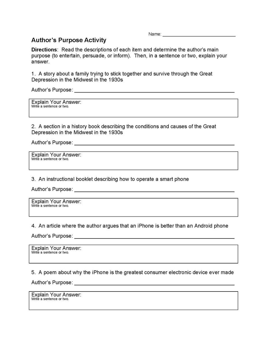 Author S Purpose Worksheet 1 Reading Activity Free Printable Author S Purpose Worksheet Bundle 3 Activities We Are Teachers